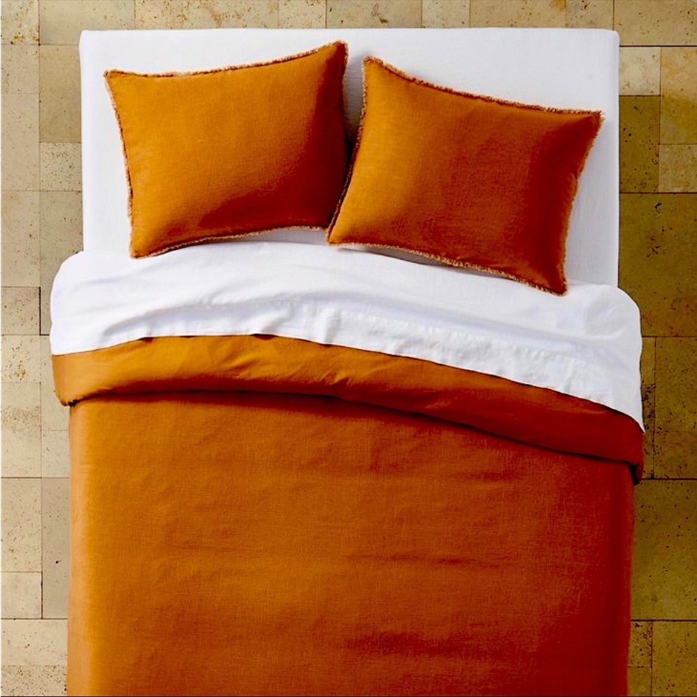Full/Queen Heavyweight Linen Blend Duvet Cover & Sham Set Warm Brown - Casaluna